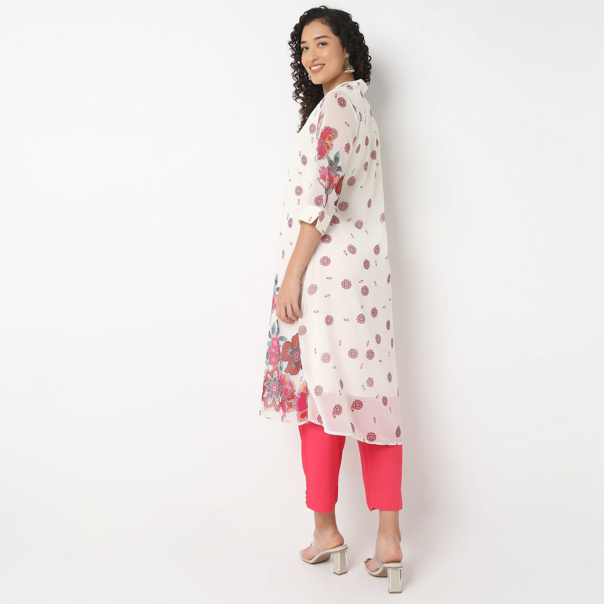 V-Neck Printed Below Knee Flared Kurta