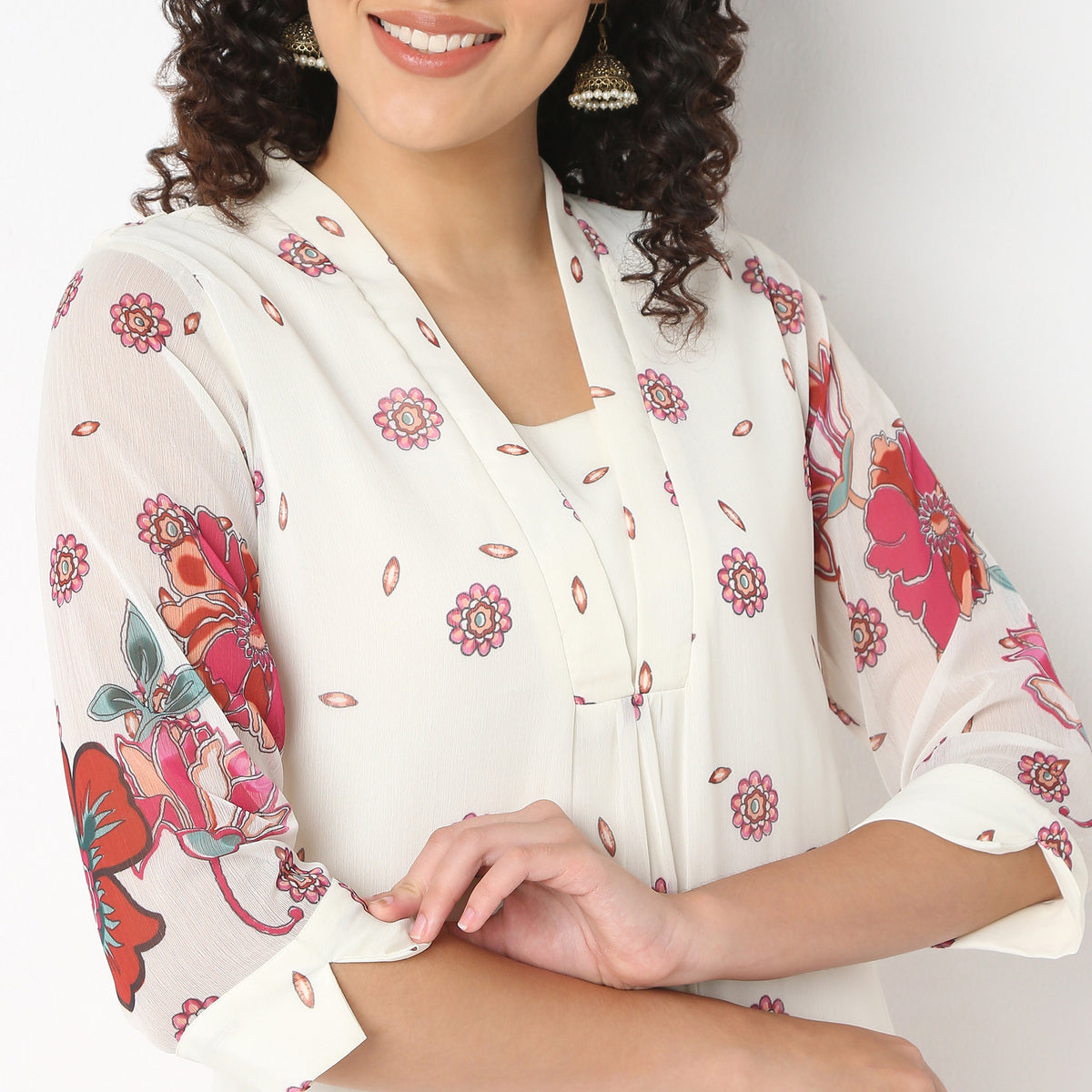 V-Neck Printed Below Knee Flared Kurta