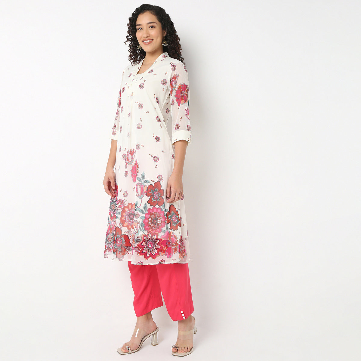 V-Neck Printed Below Knee Flared Kurta