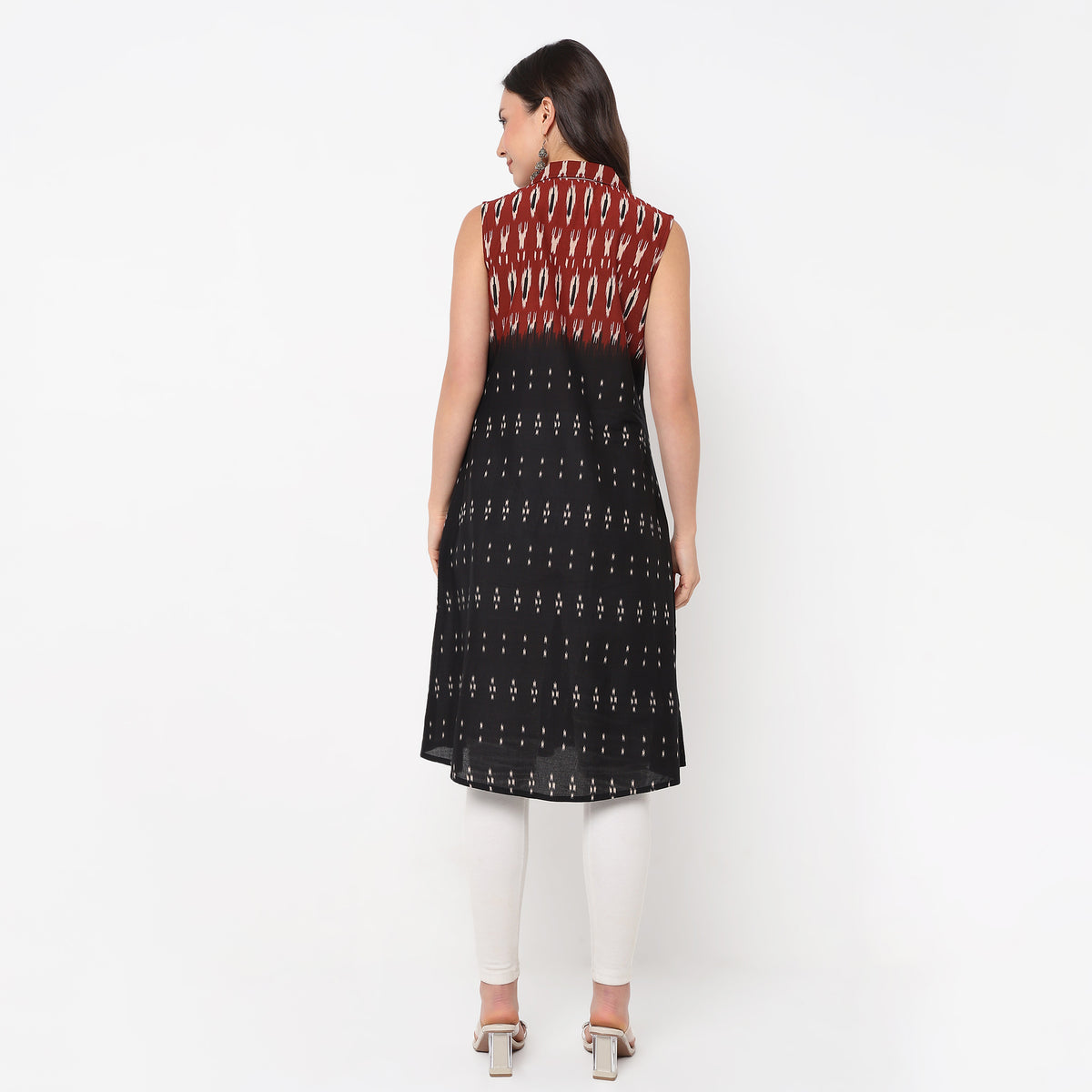 Flare Fit Printed Lapel Collar Sleeveless Kurta 