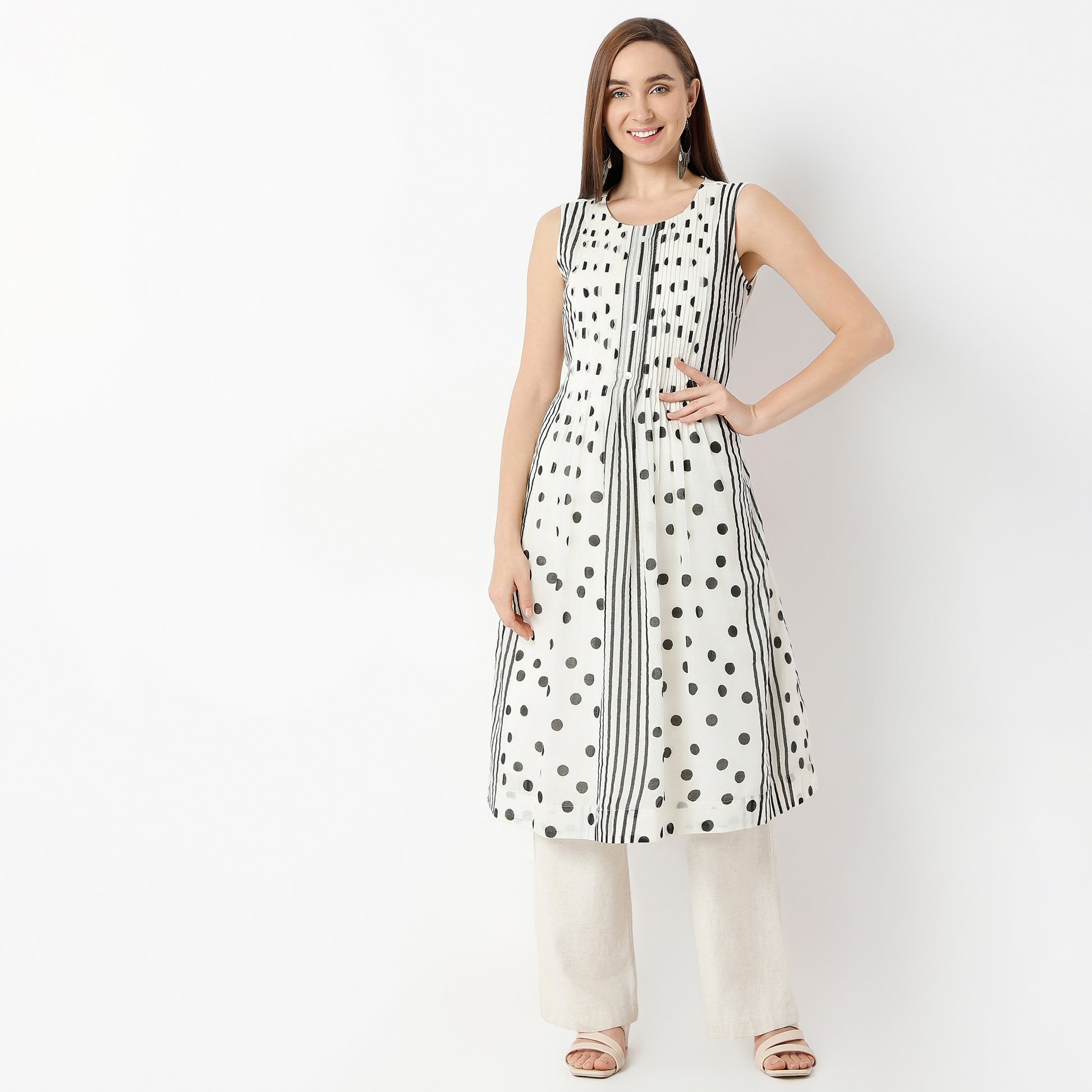 Flare Fit Printed Round Neck Kurta