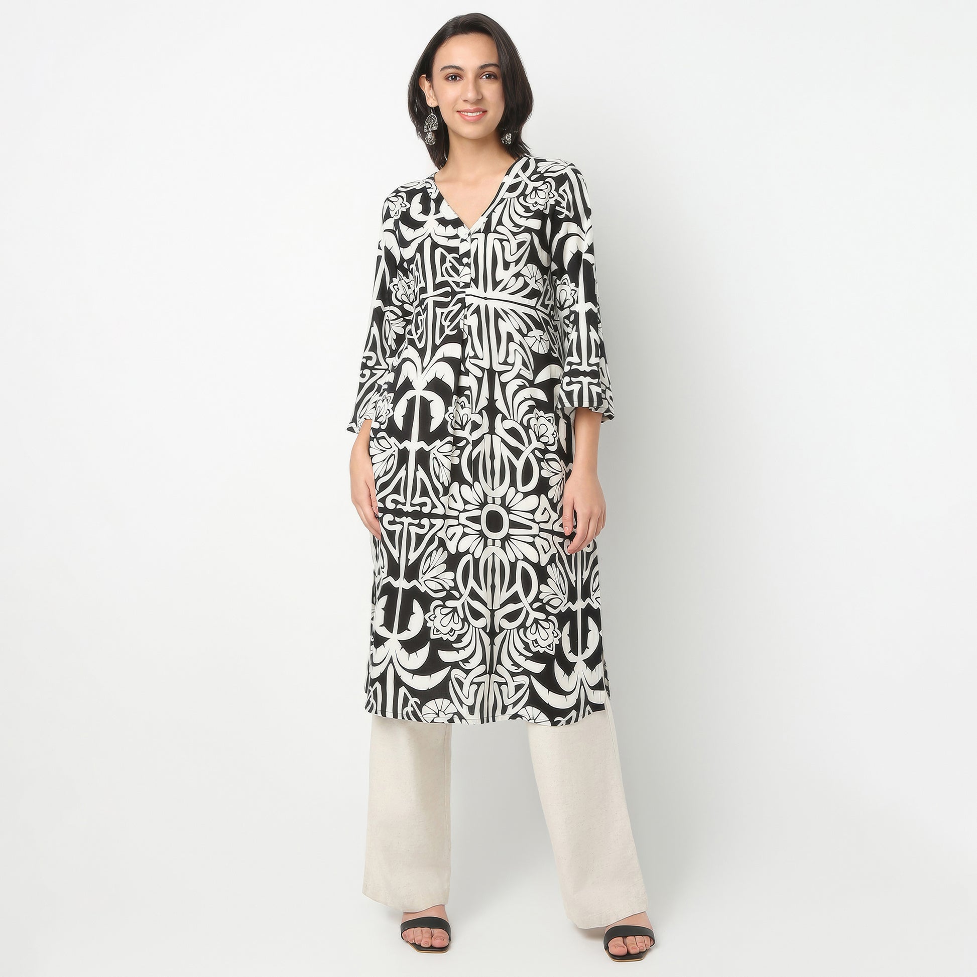 Flare Fit Printed V-Neck Kurta