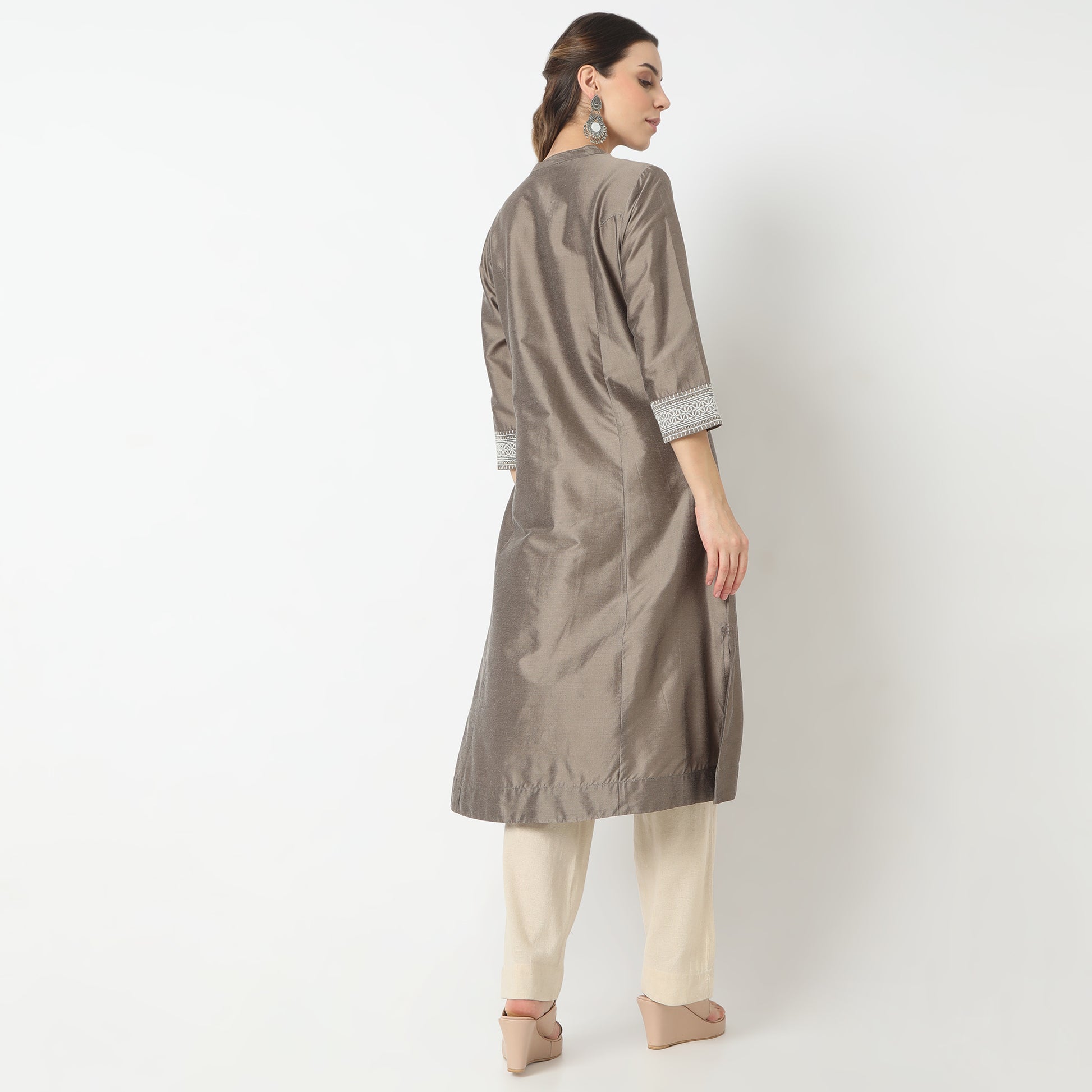 Flare Fit Printed Band Collar Kurta