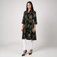 Printed Shirt Collar Flared Kurta