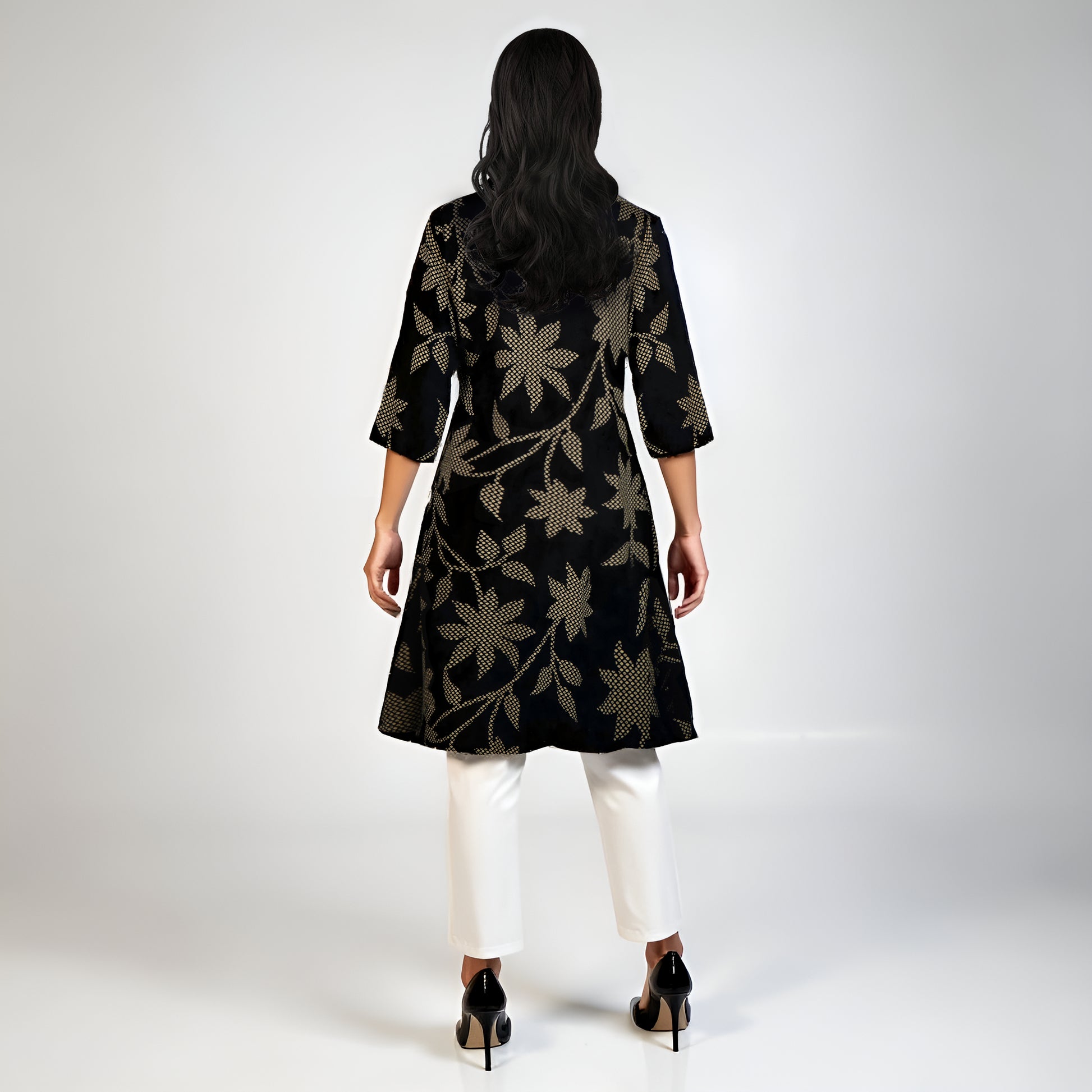 Printed Shirt Collar Flared Kurta