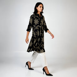 Printed Shirt Collar Flared Kurta