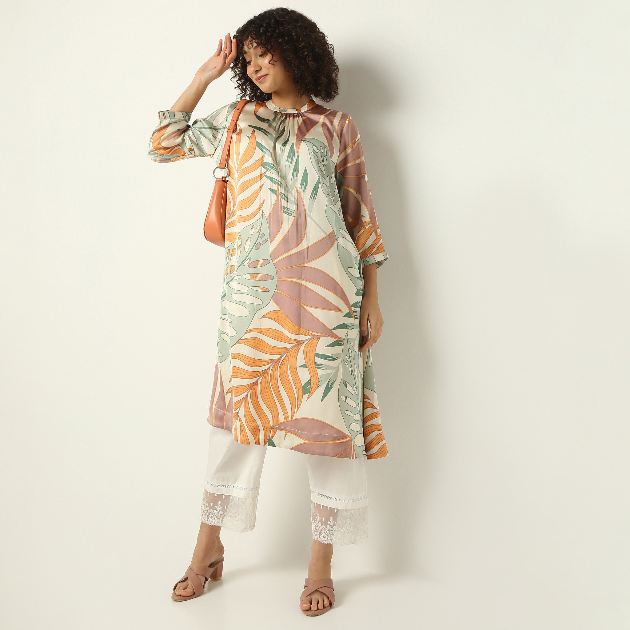 Flare Fit Printed Band Collar Kurta