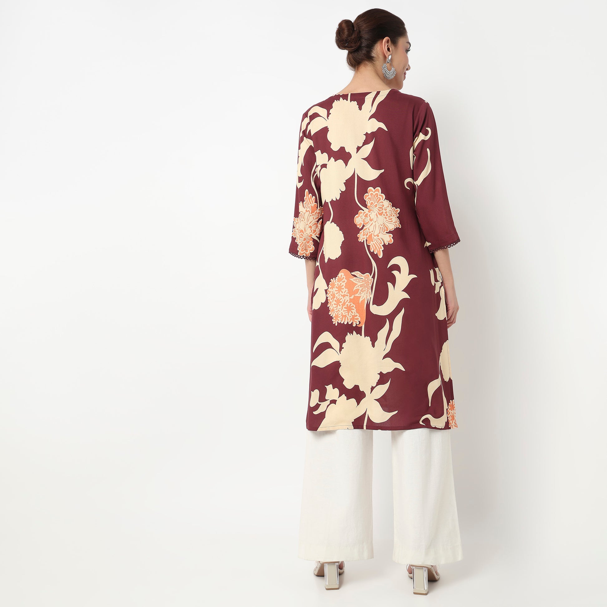 V-Neck Printed A-Line Kurta