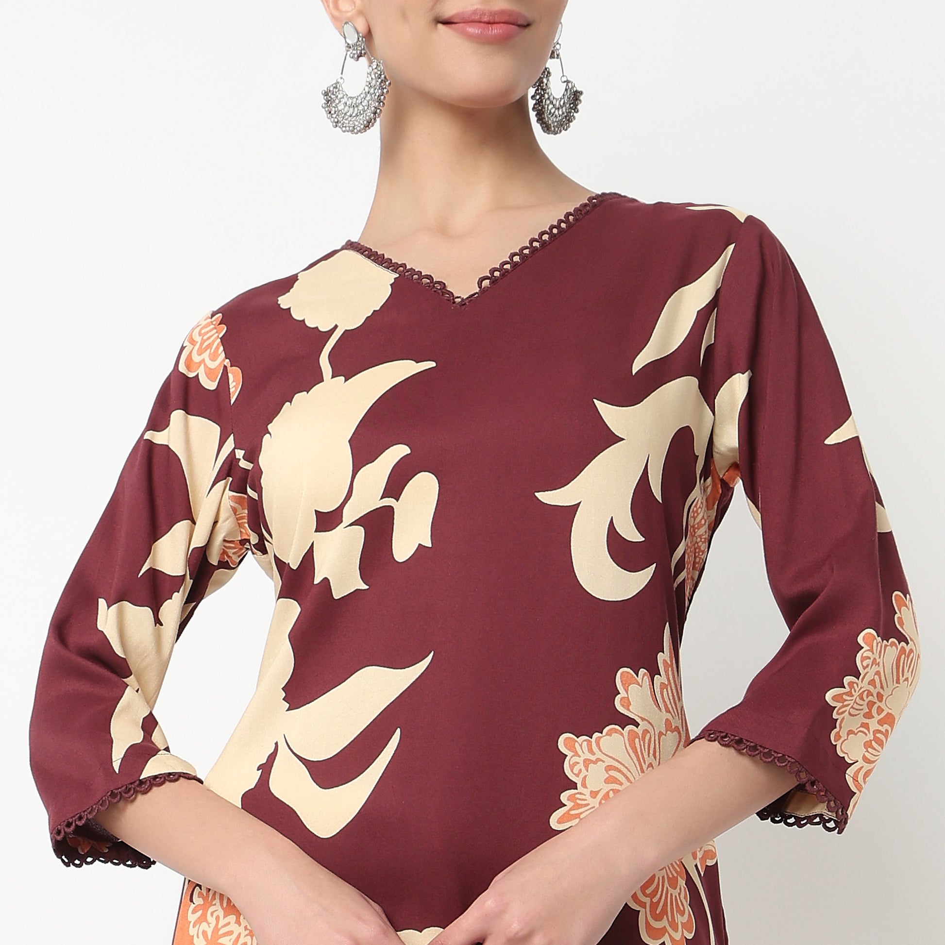 V-Neck Printed A-Line Kurta