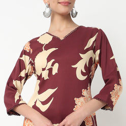 V-Neck Printed A-Line Kurta