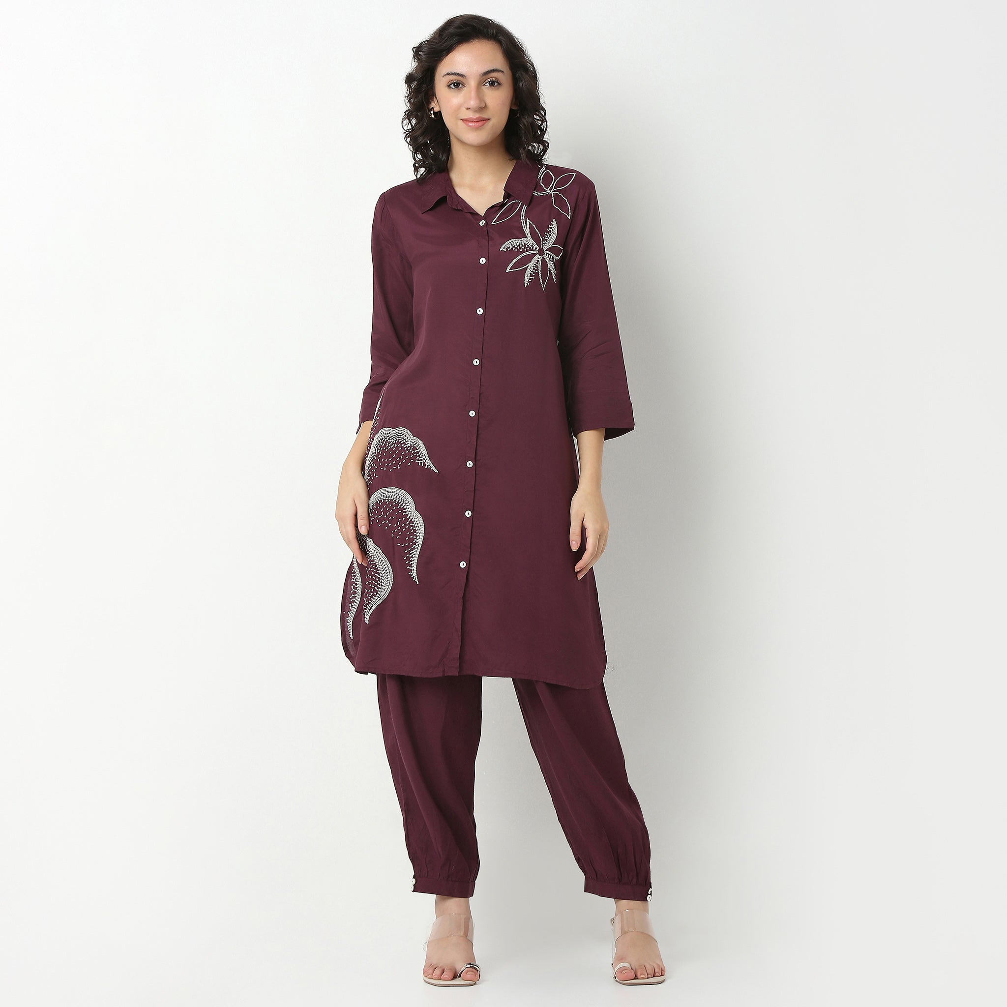 Embroidered Viscose Kurta, Knee Length