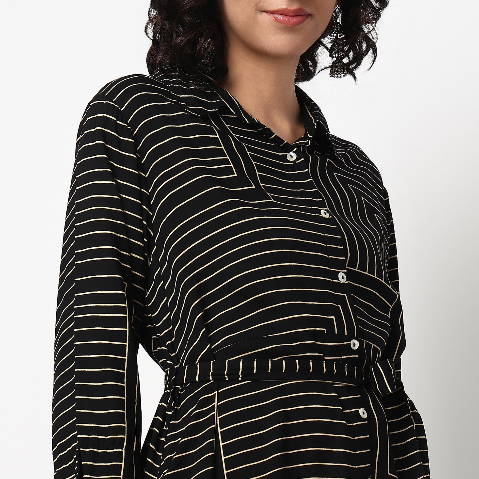 Buy Women Straight Fit Striped Three-Fourth Sleeve Kurta  - Style Union
