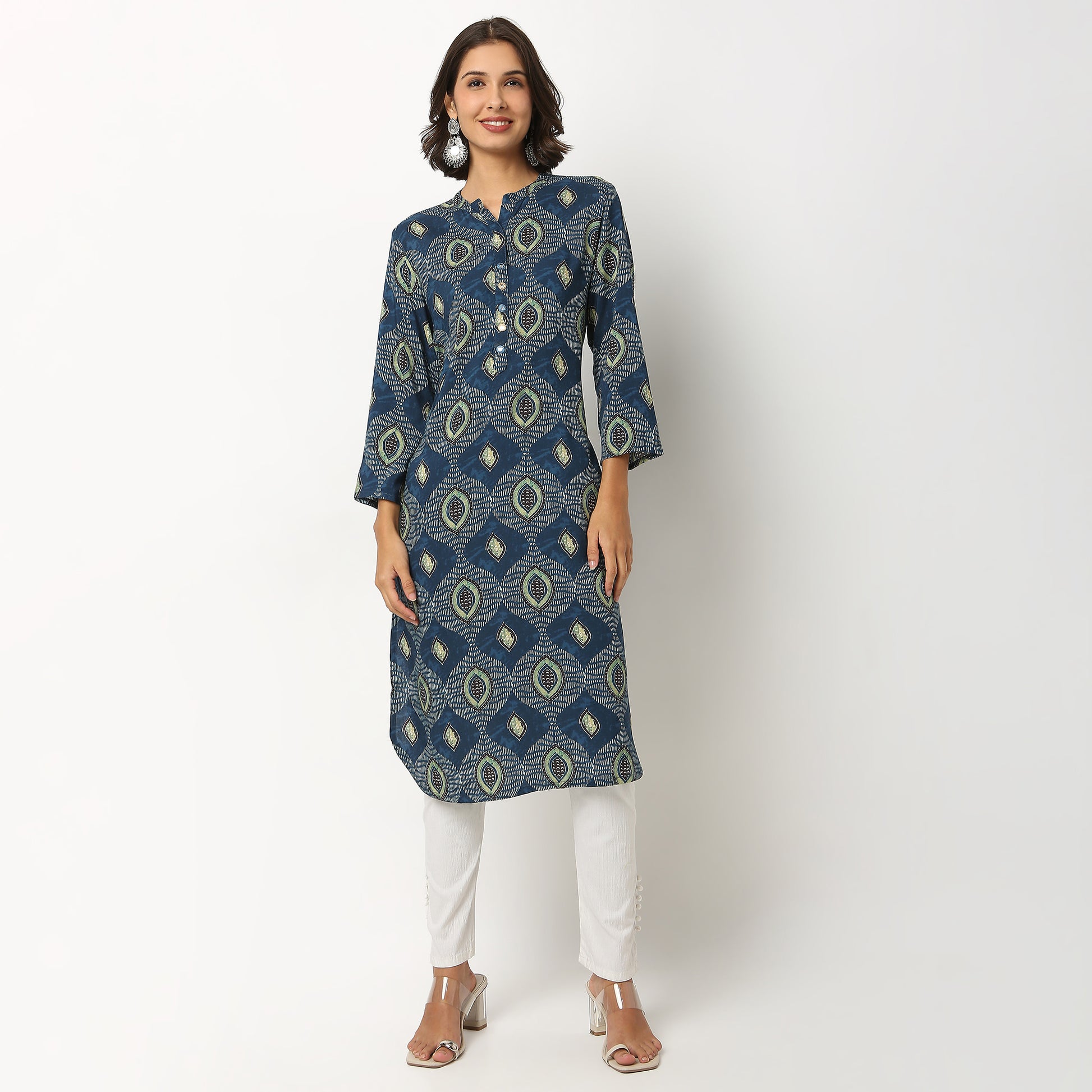 Buy Women Straight Fit Printed Three-Fourth Sleeve Kurta  - Style Union