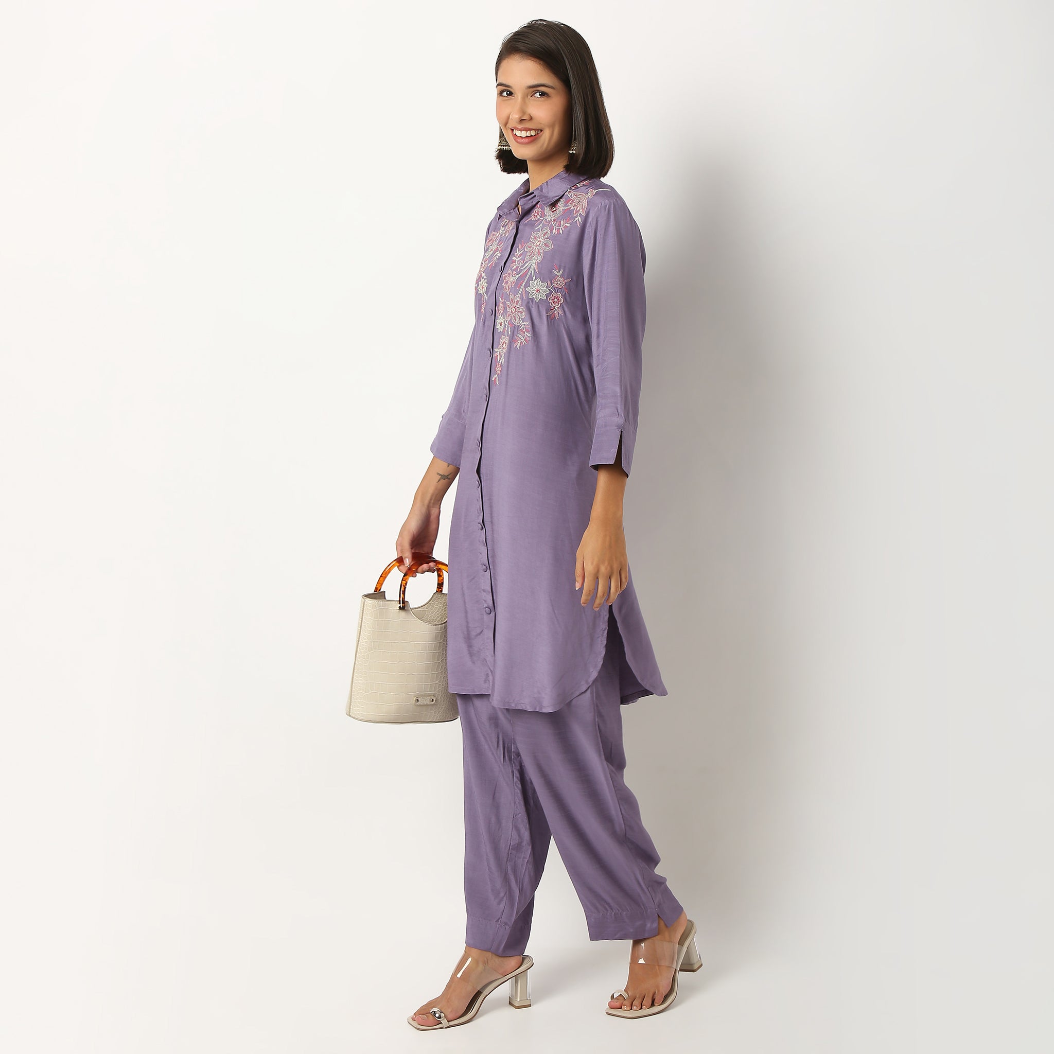 Embroidered Viscose Kurta, Ankle Length