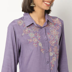 Embroidered Viscose Kurta, Ankle Length