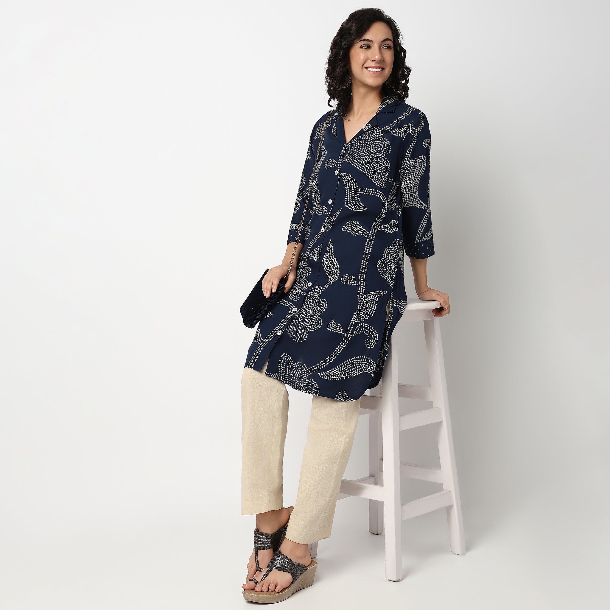 Buy Women Straight Fit Printed Three-Fourth Sleeve Kurta  - Style Union