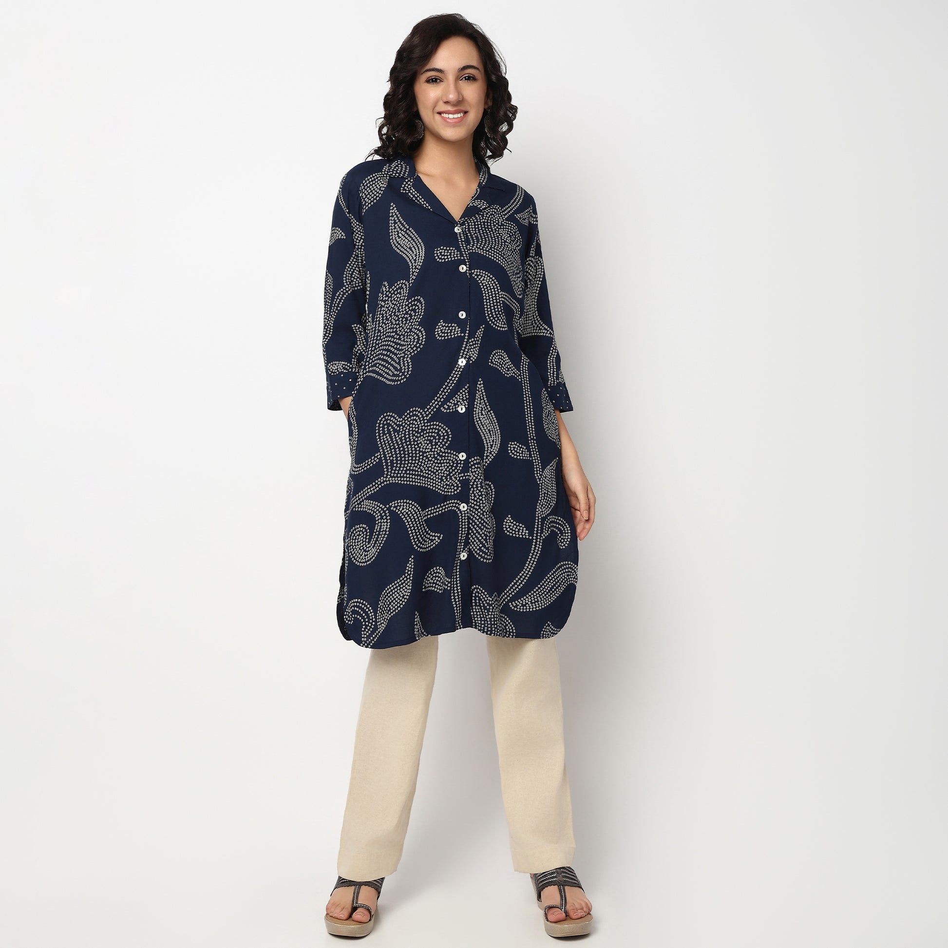 Buy Women Straight Fit Printed Three-Fourth Sleeve Kurta  - Style Union