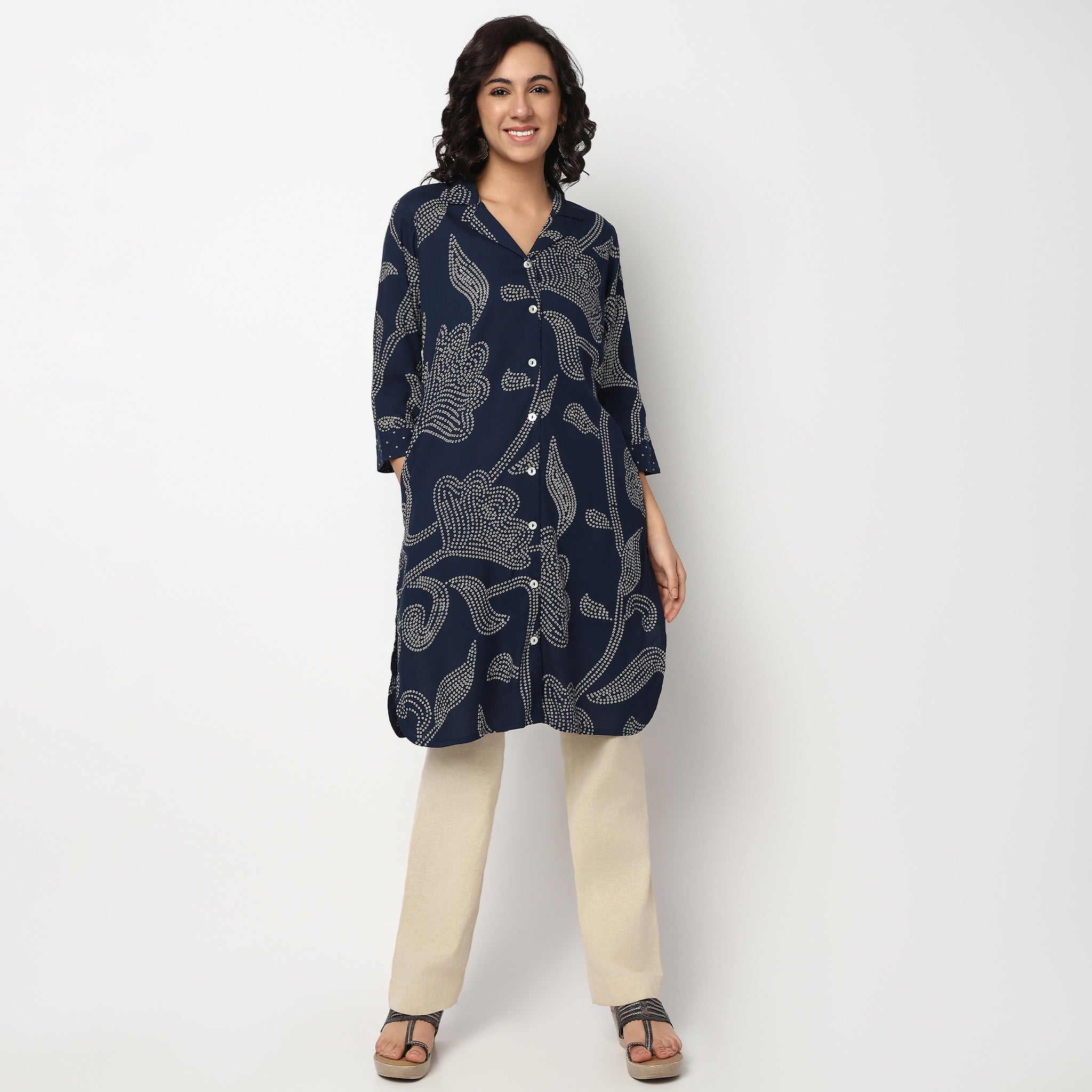 Buy Women Straight Fit Printed Three-Fourth Sleeve Kurta  - Style Union