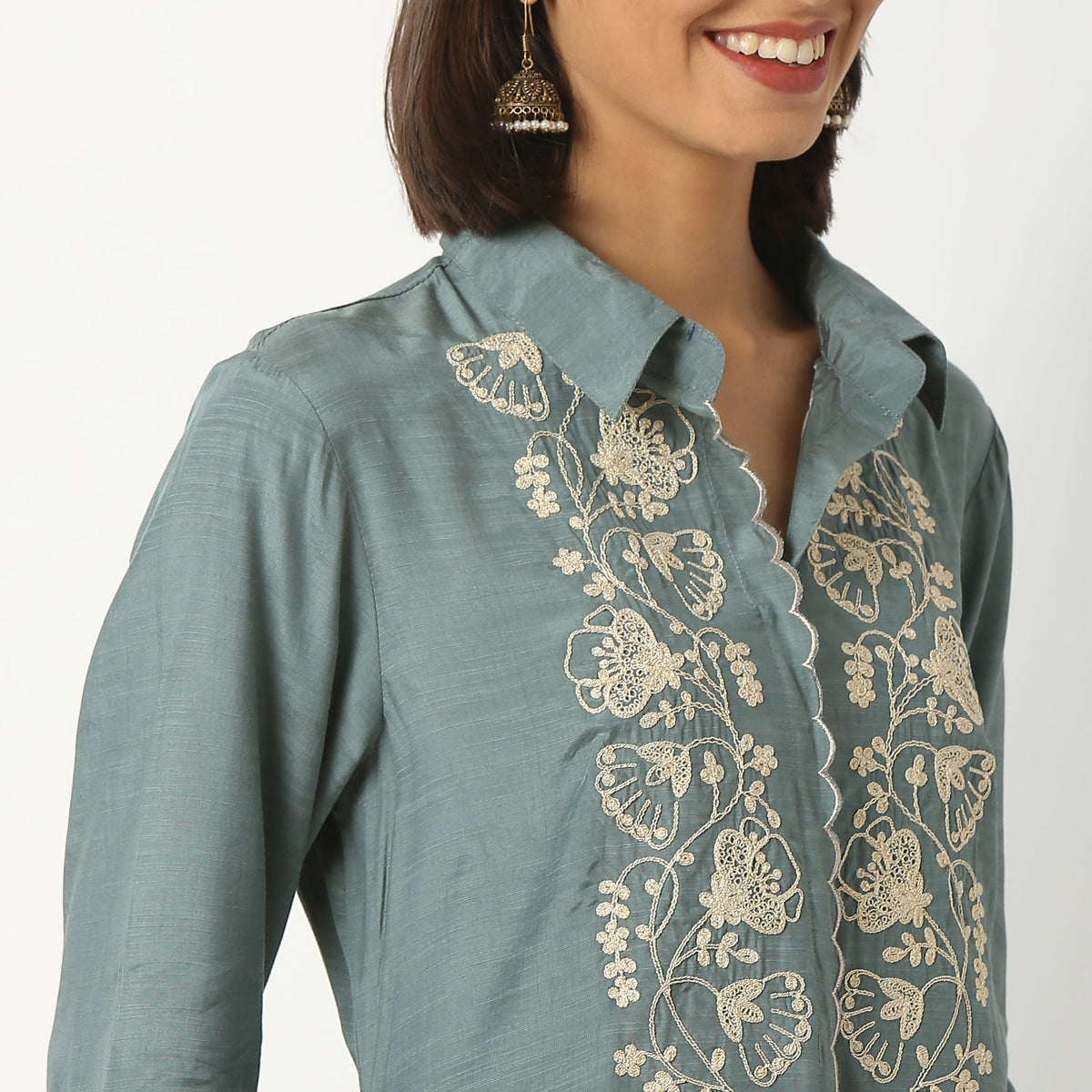 Embroidered Viscose Kurta, Knee Length