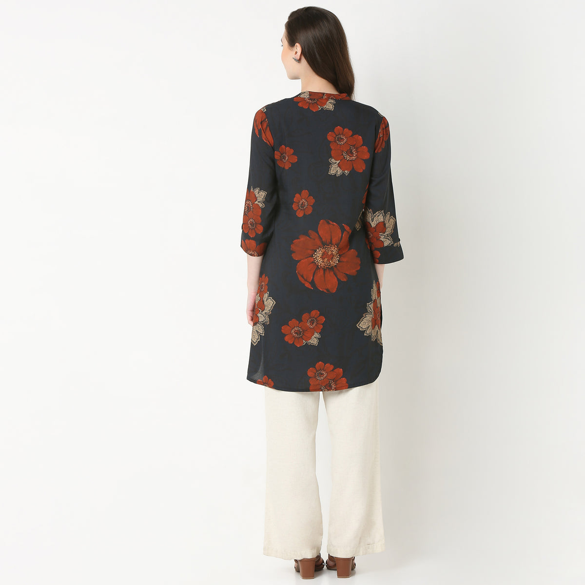 Printed Band Collar Straight Kurta