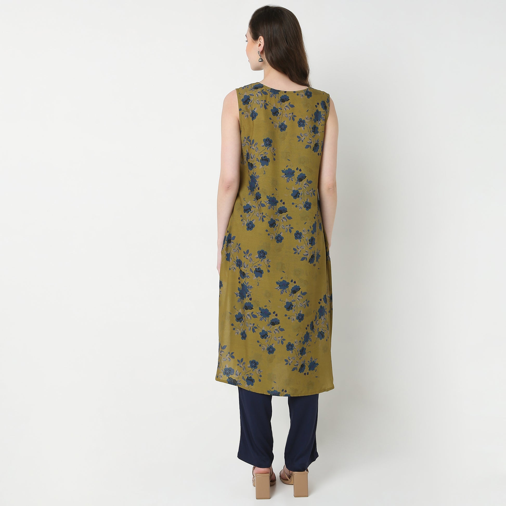 V-Neck Printed A-Line Kurta