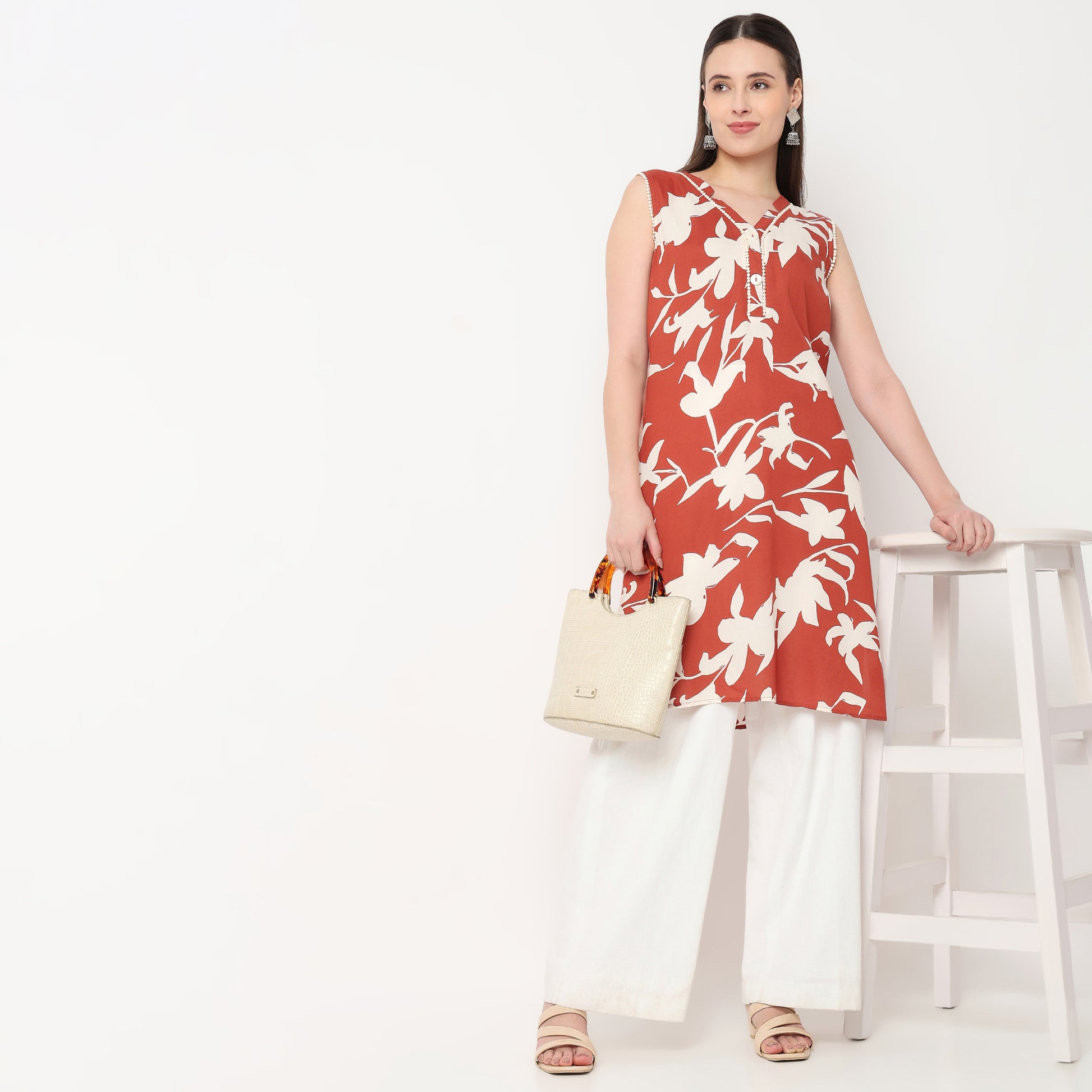 V-Neck Printed Kurta