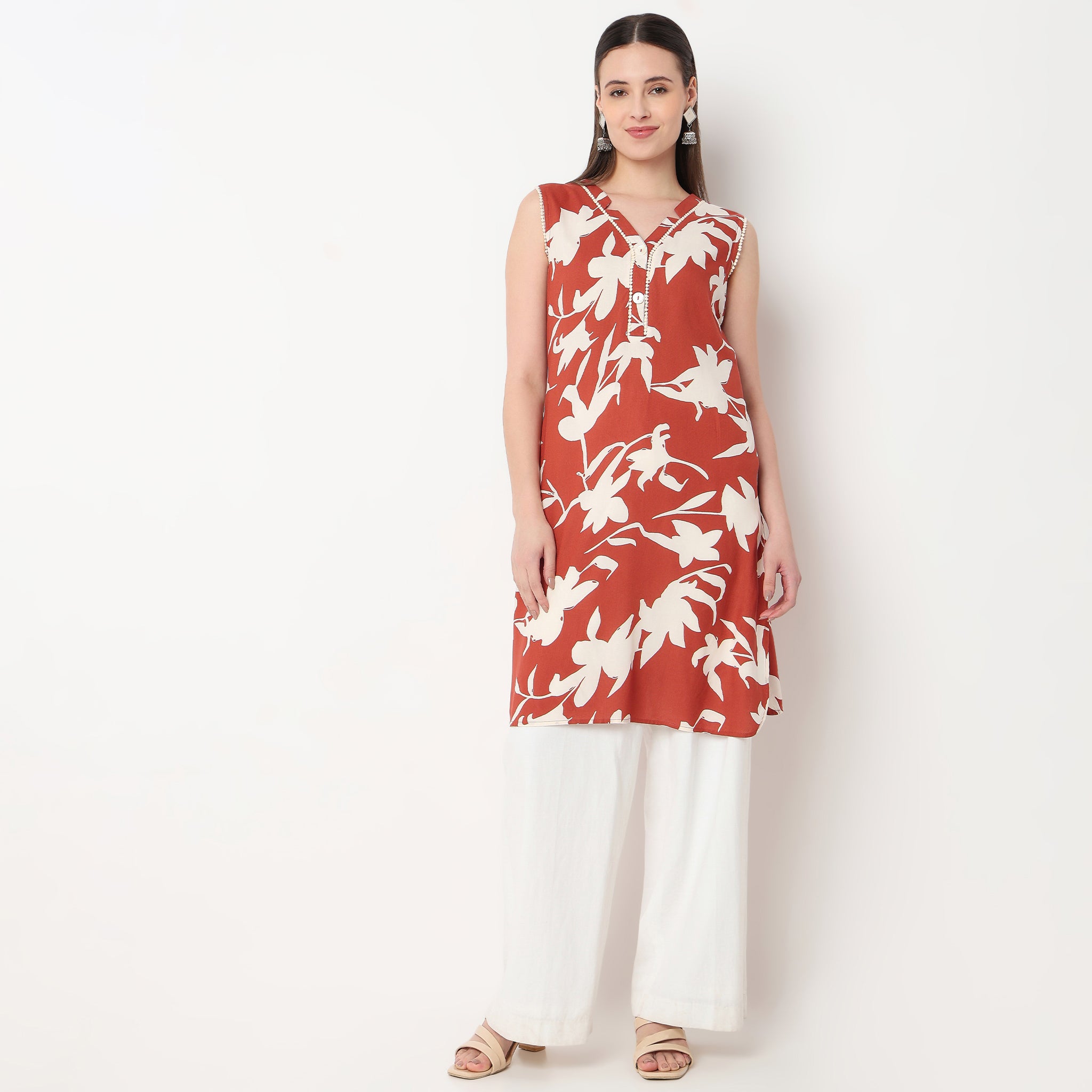 V-Neck Printed Kurta