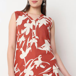 V-Neck Printed Kurta