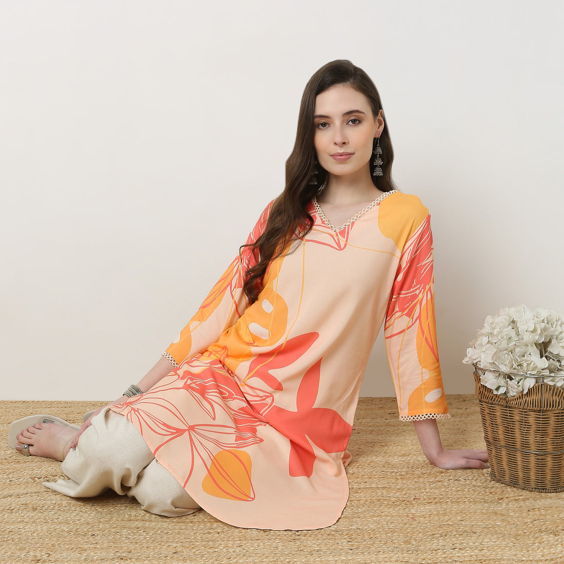Digital Print V-Neck Straight Kurta