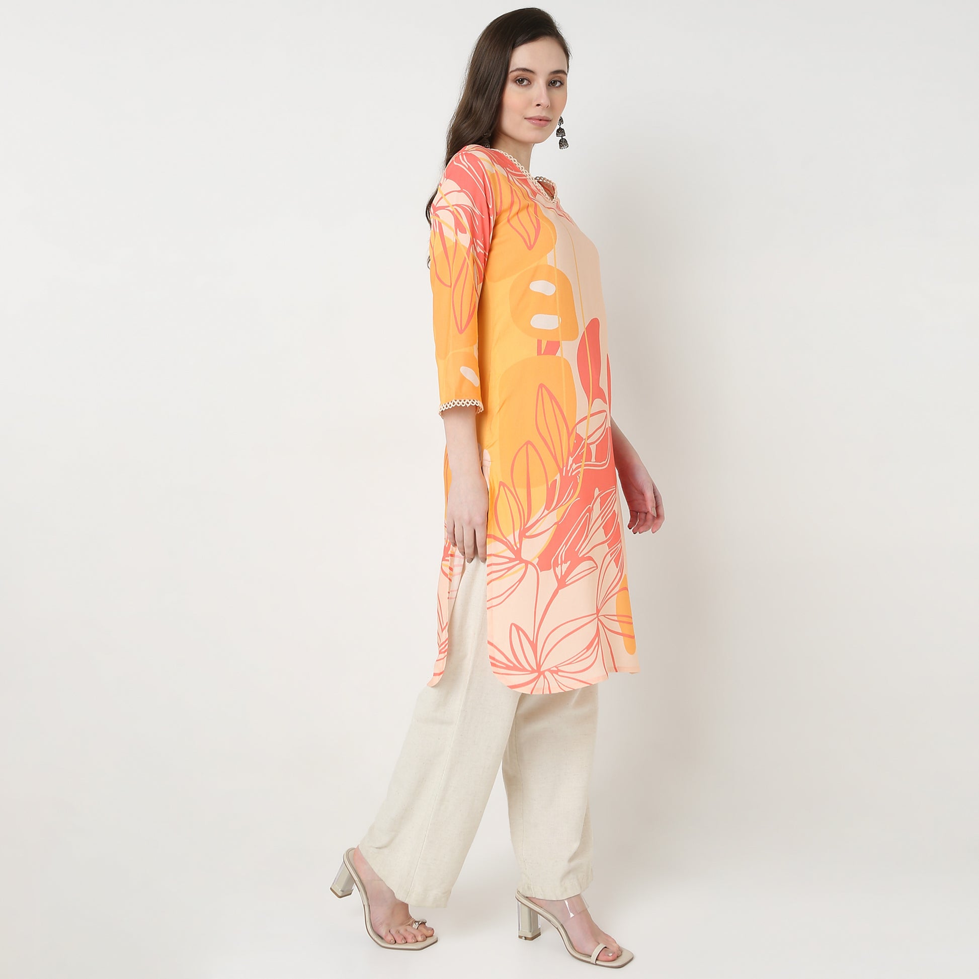 Digital Print V-Neck Straight Kurta