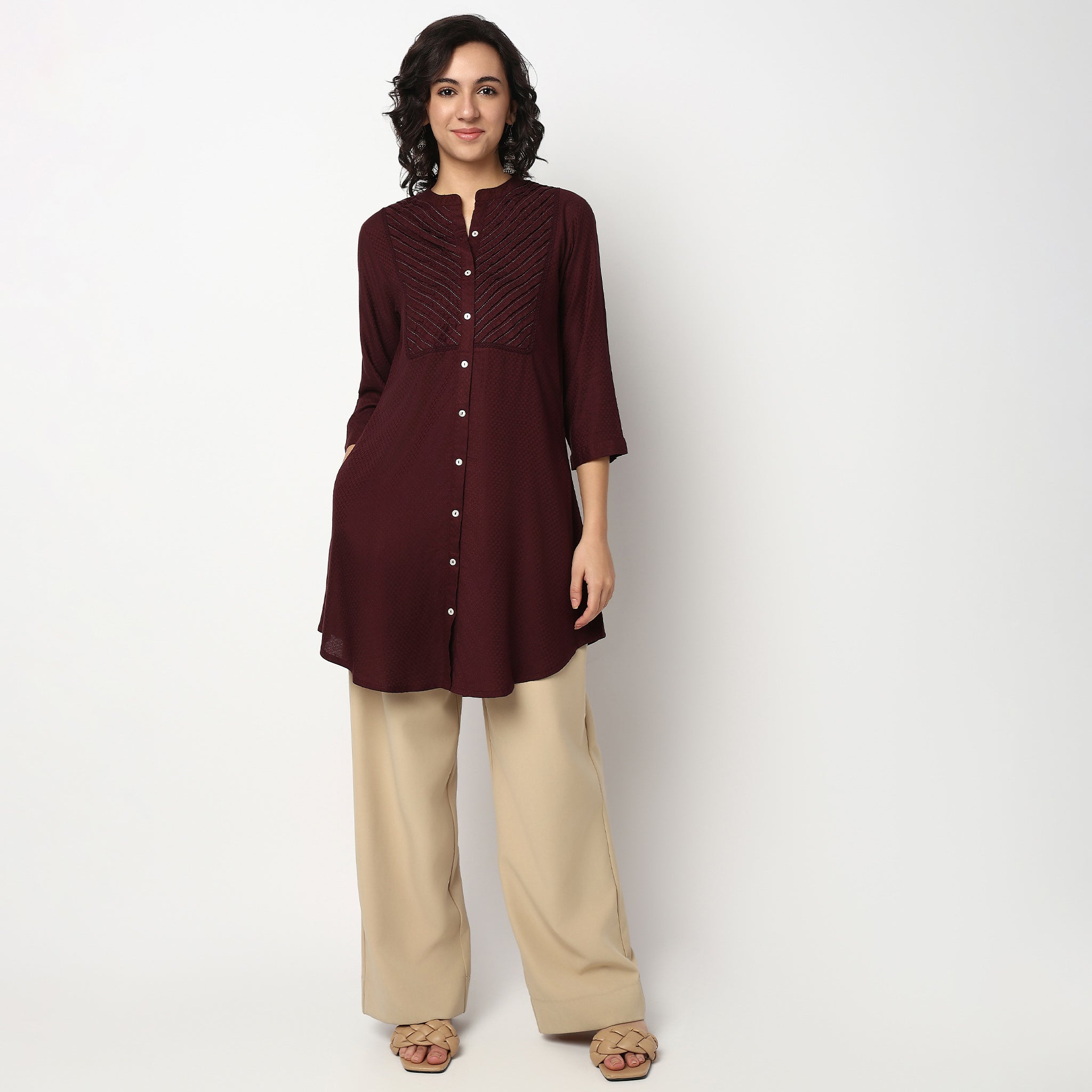 Buy Women Straight Fit Solid Three-Fourth Sleeve Kurta  - Style Union
