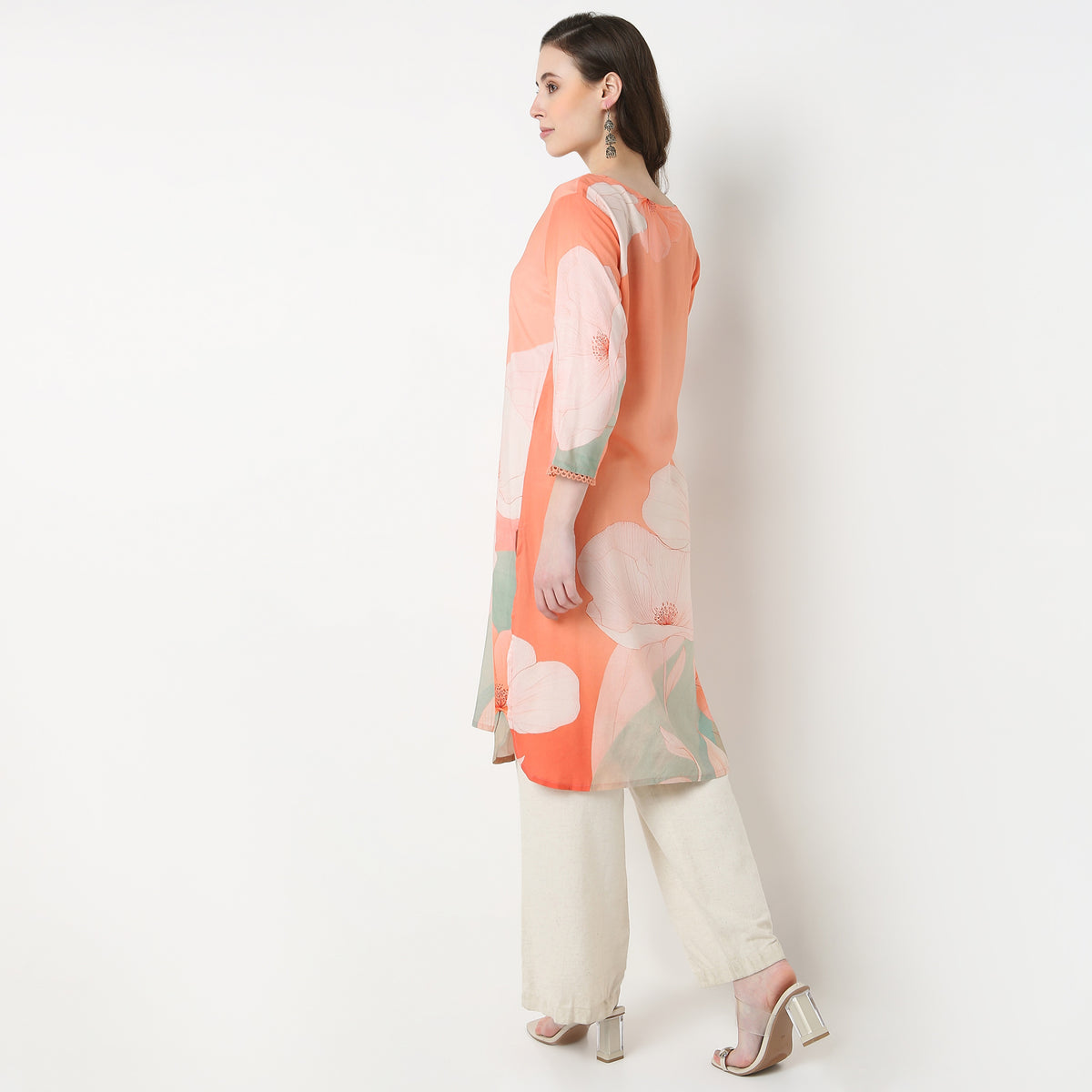 V-Neck Printed Straight Kurta