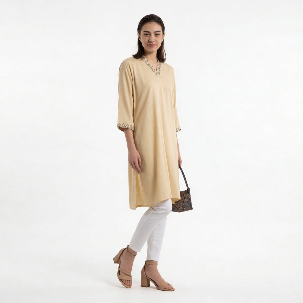 V-Neck A-Line Straight Kurta
