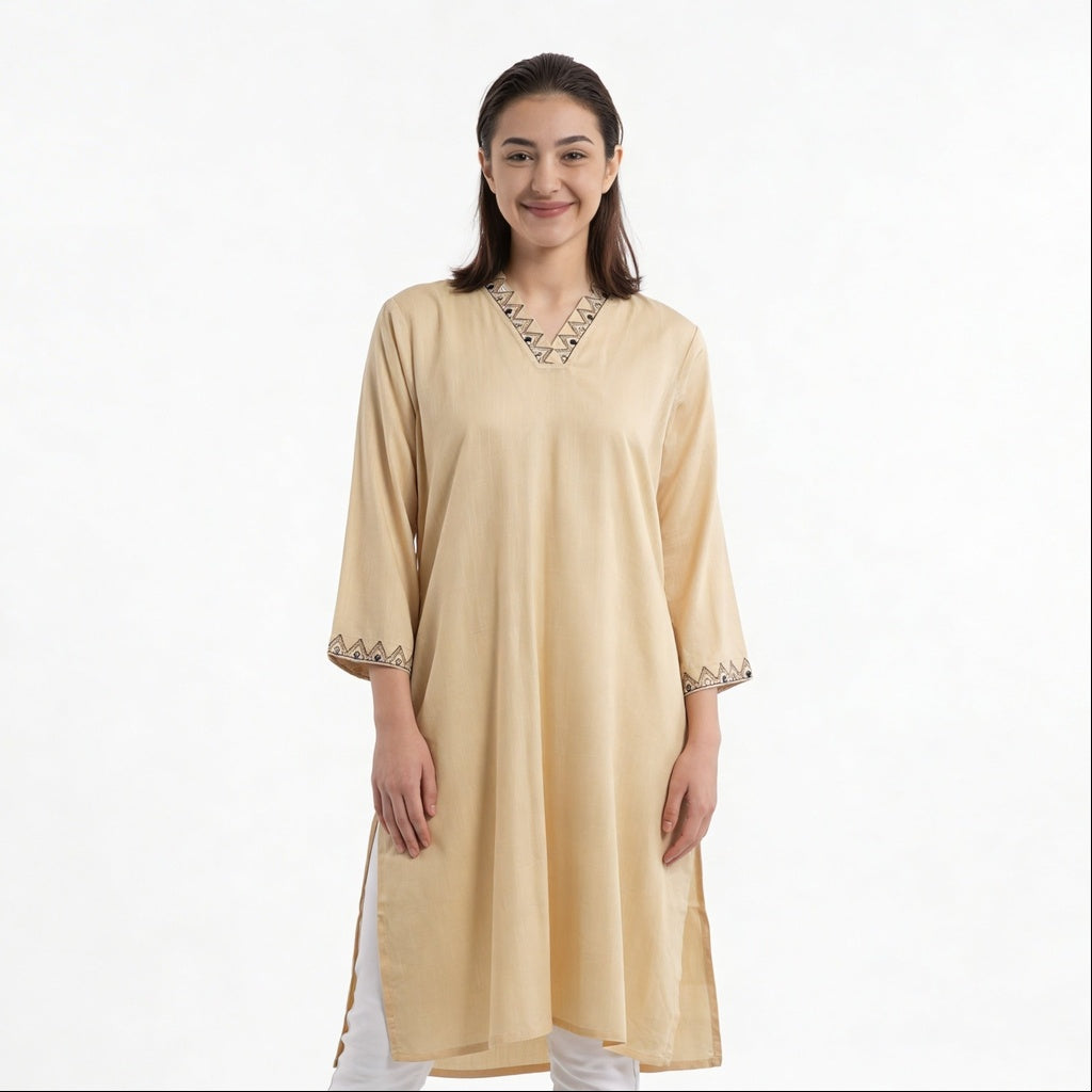V-Neck A-Line Straight Kurta