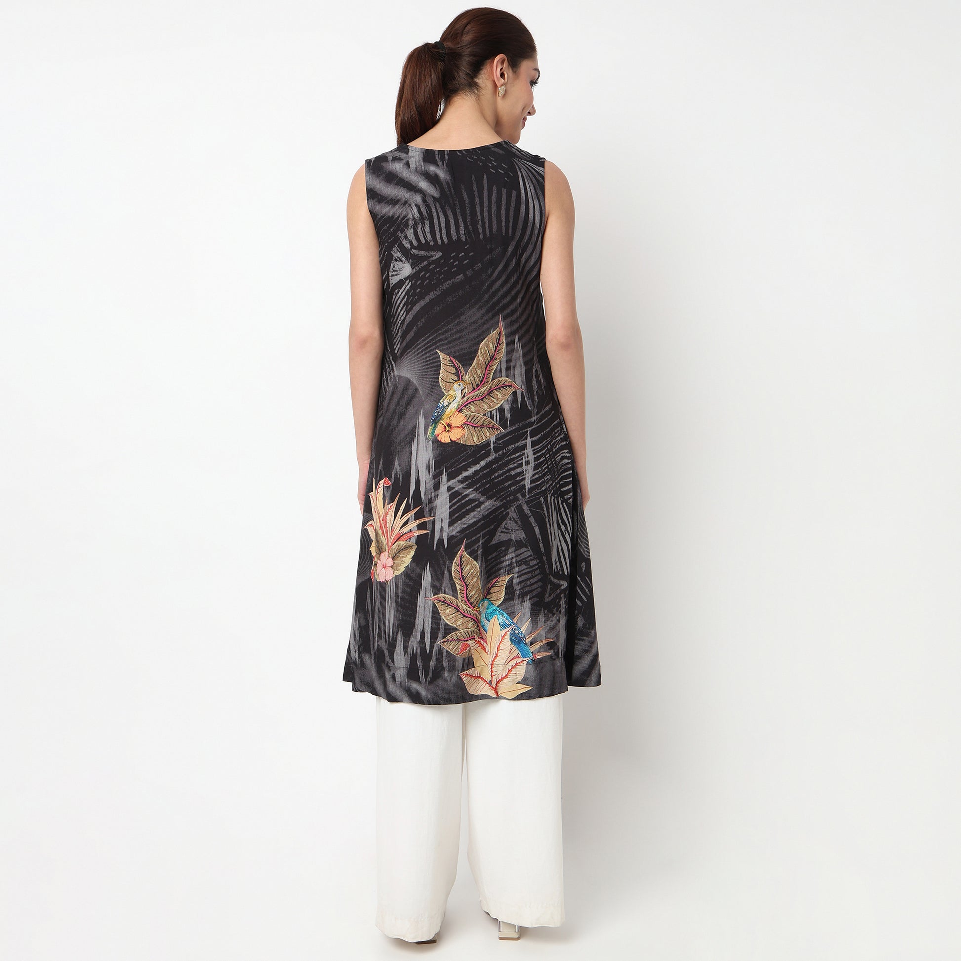 Printed V-Neck A-Line Kurta