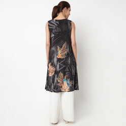 Printed V-Neck A-Line Kurta