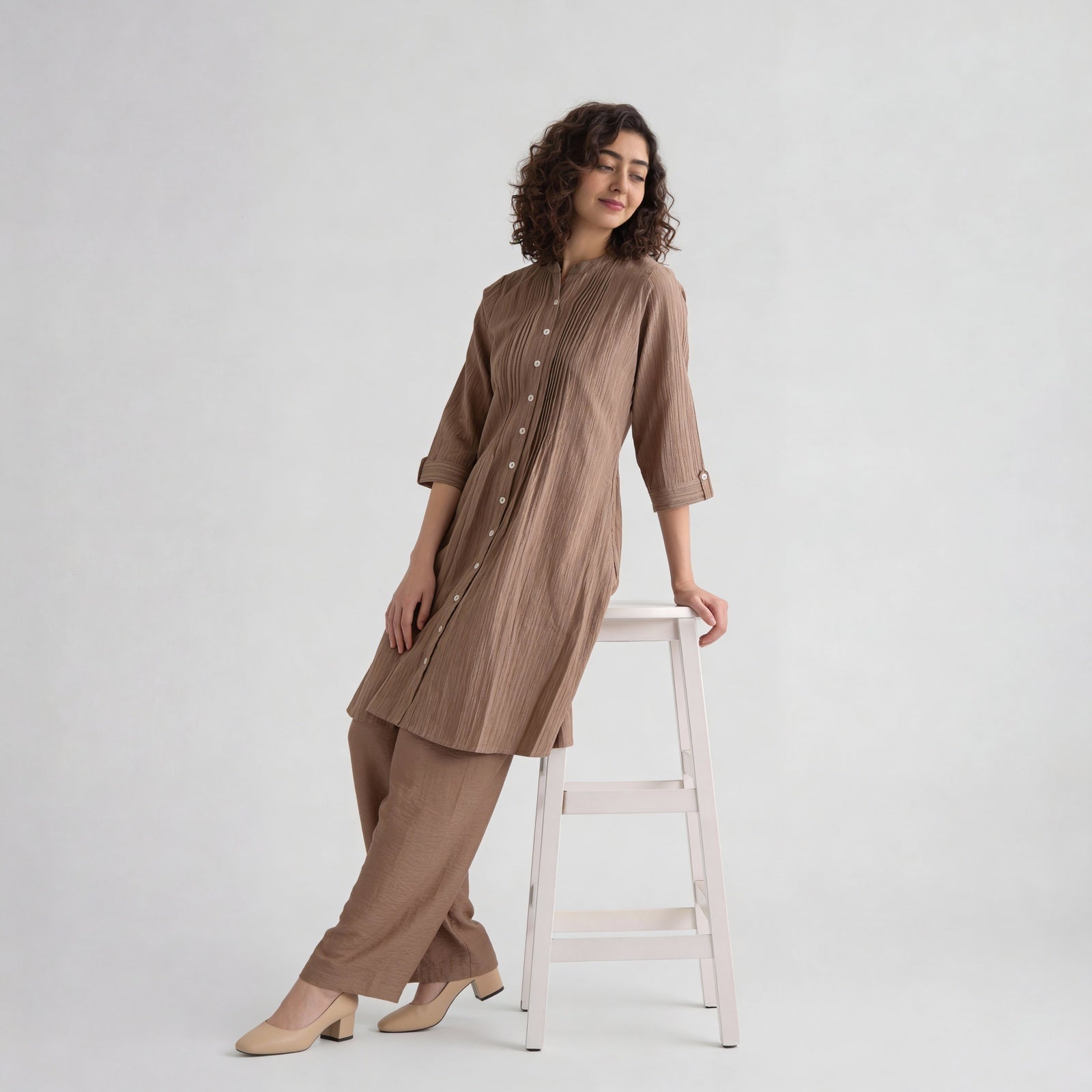 Polyester Solid Three-Fourth Sleeve Kurta