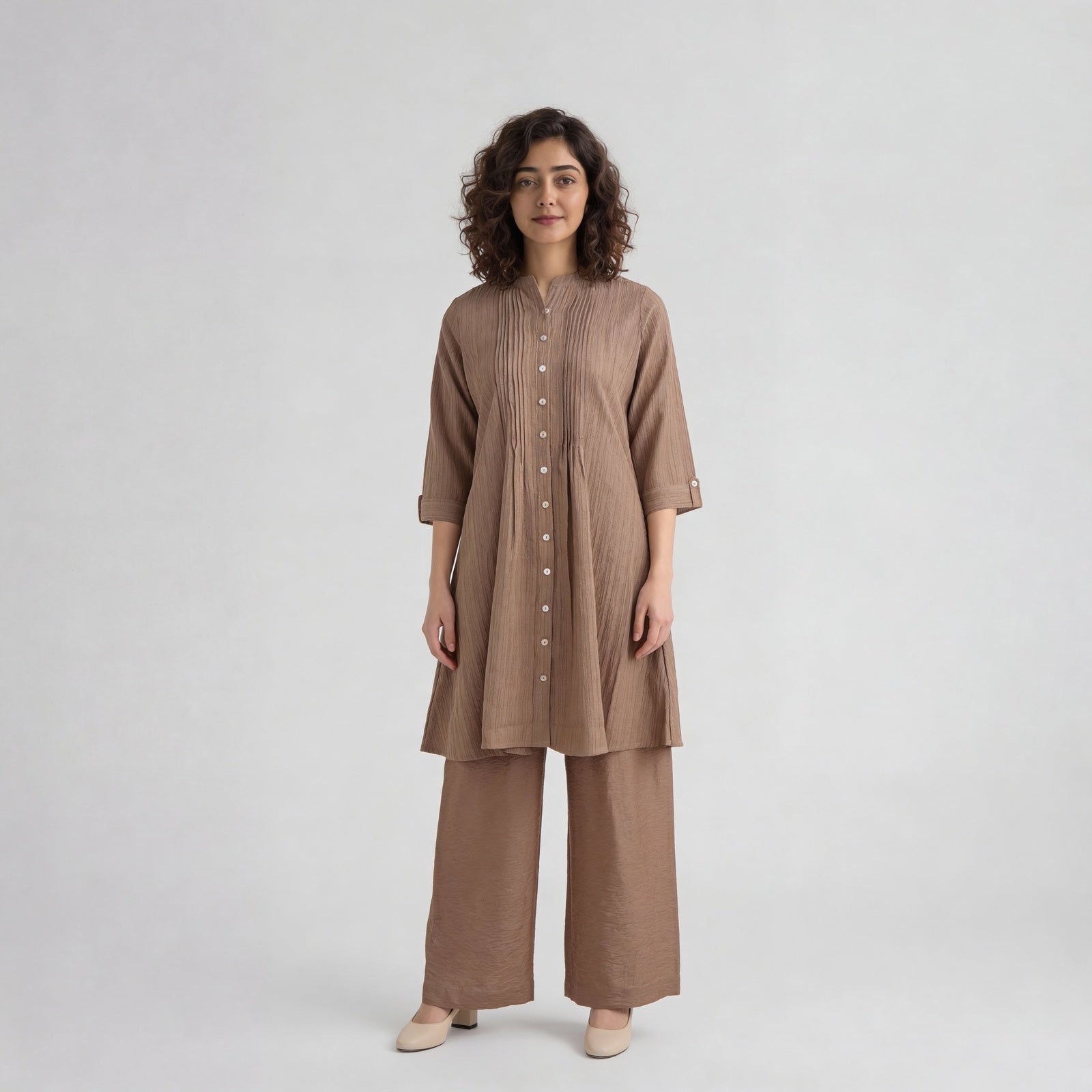 Polyester Solid Three-Fourth Sleeve Kurta