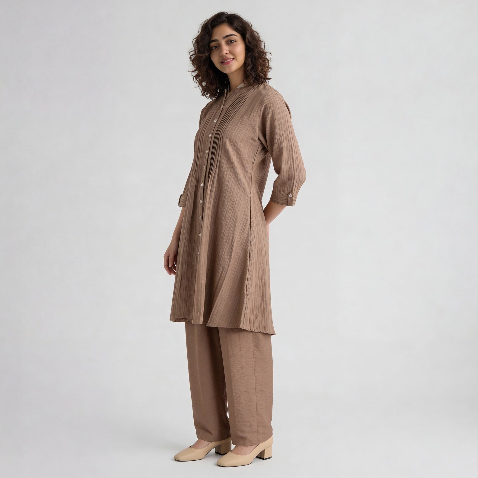 Polyester Solid Three-Fourth Sleeve Kurta