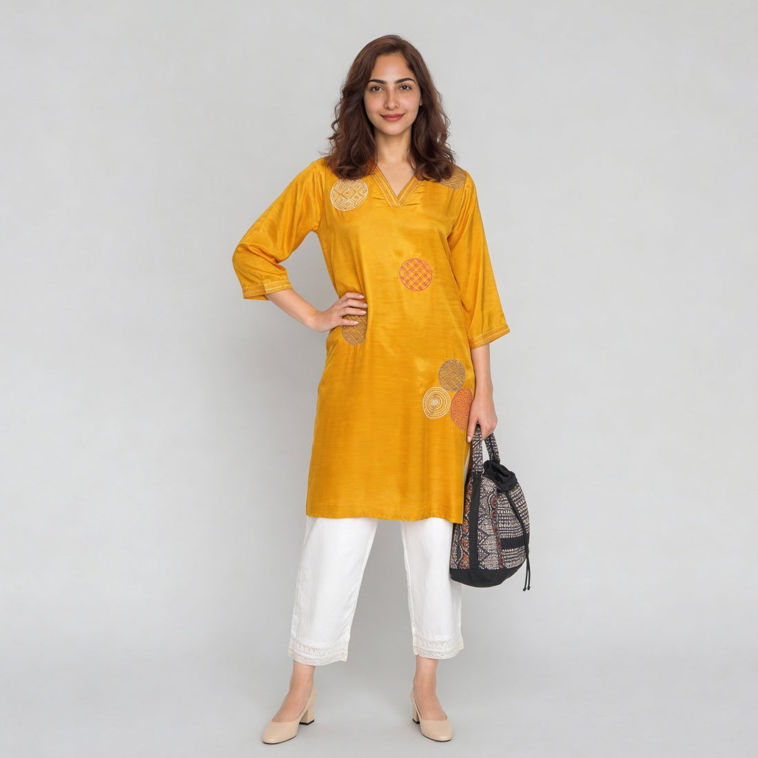Embroidered V-Neck Straight Kurta