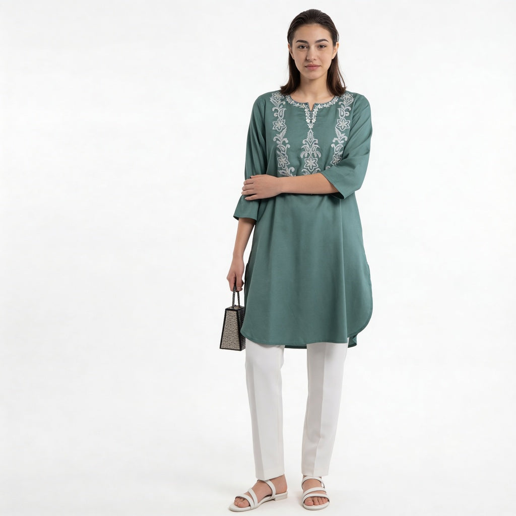 Embroidered A-Line Straight Kurta