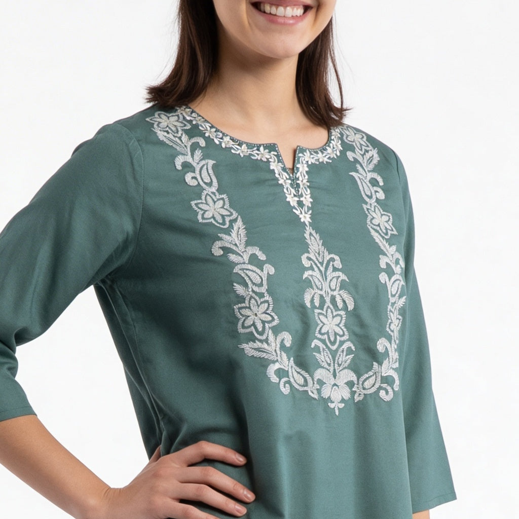 Embroidered A-Line Straight Kurta