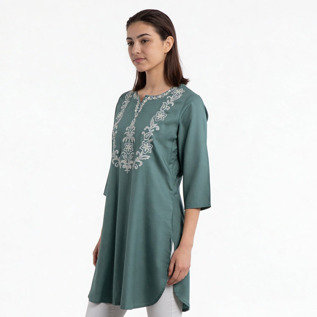 Embroidered A-Line Straight Kurta