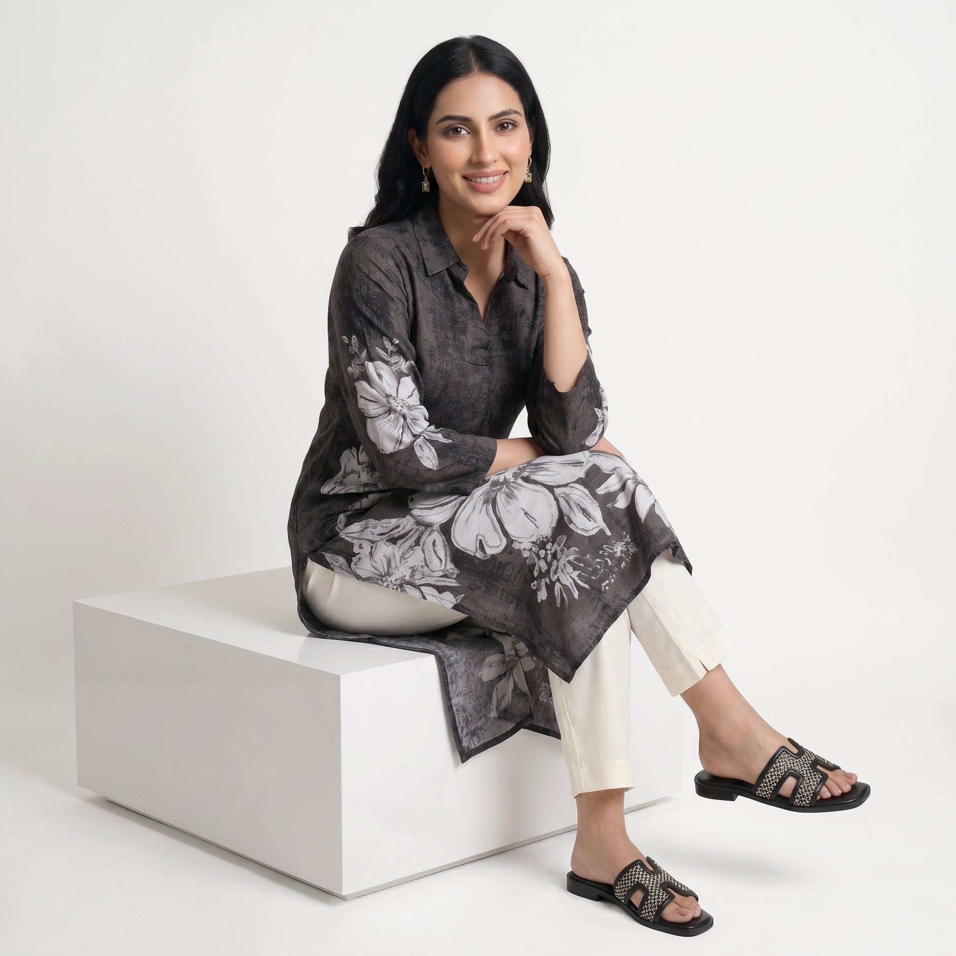 Printed Shirt Collar Kurta