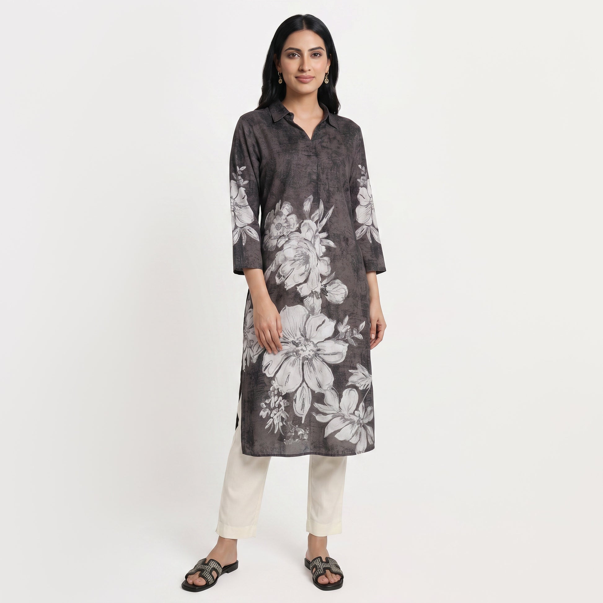 Printed Shirt Collar Kurta