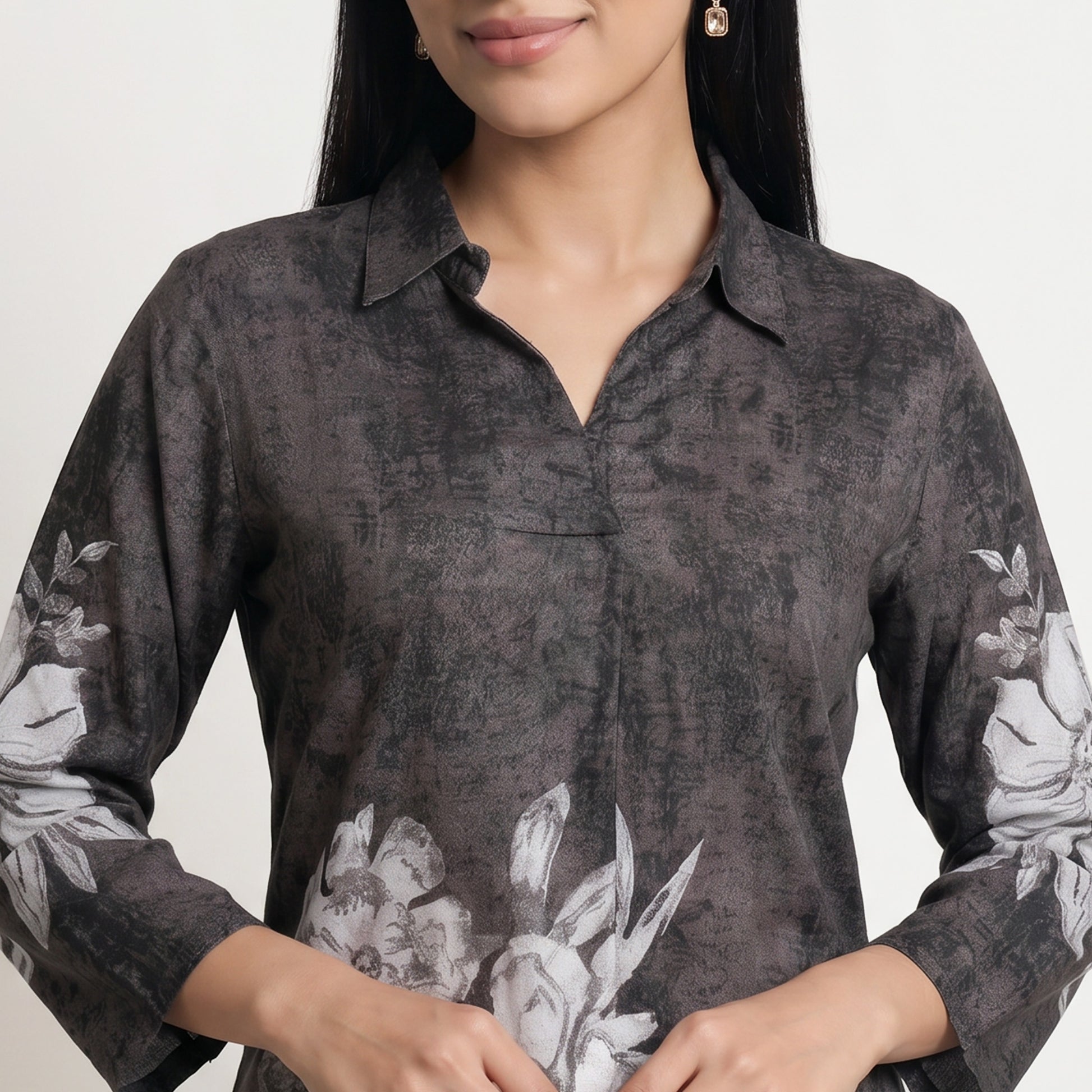 Printed Shirt Collar Kurta