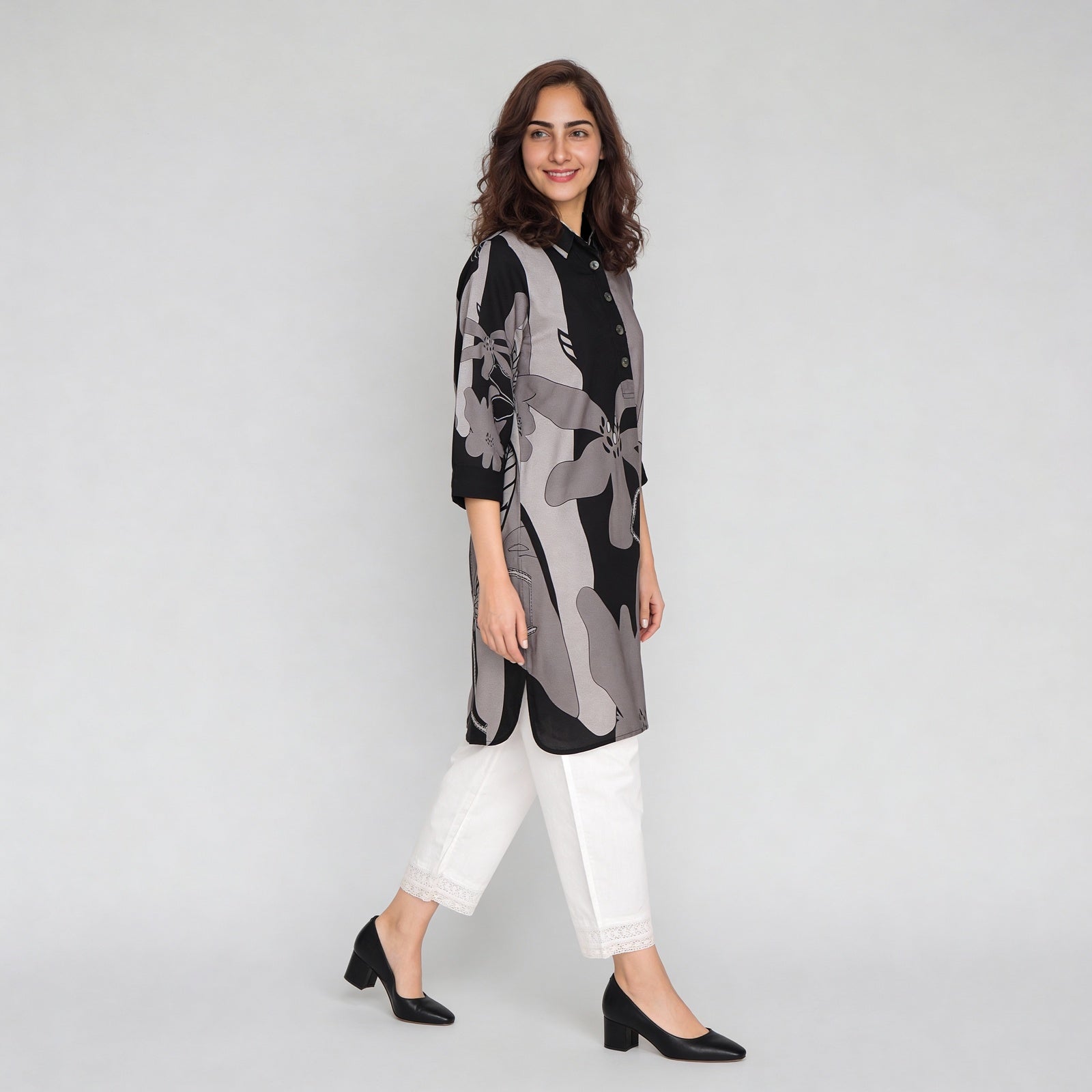 Rayon Printed Three-Fourth Sleeve Kurta