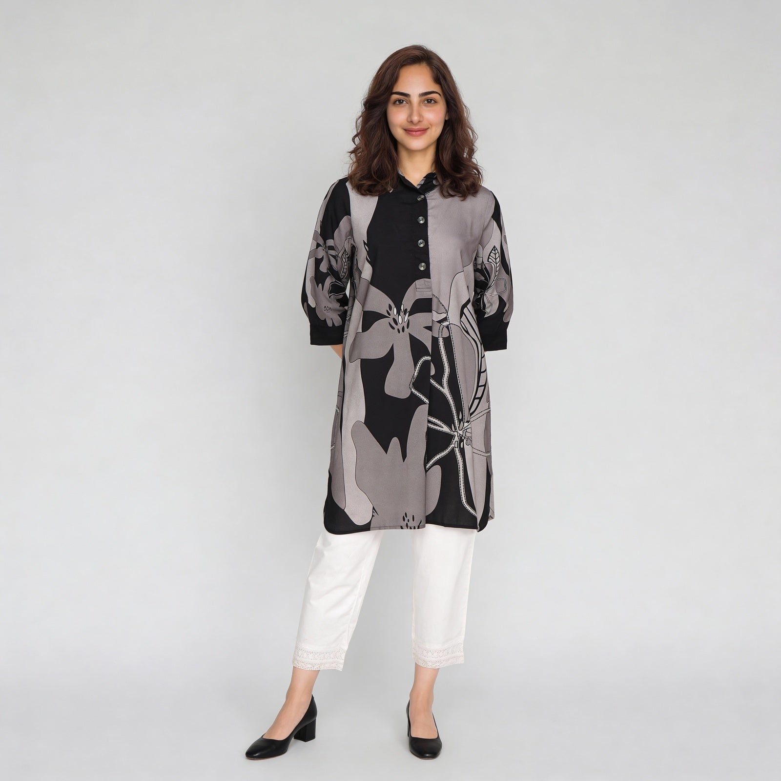Rayon Printed Three-Fourth Sleeve Kurta