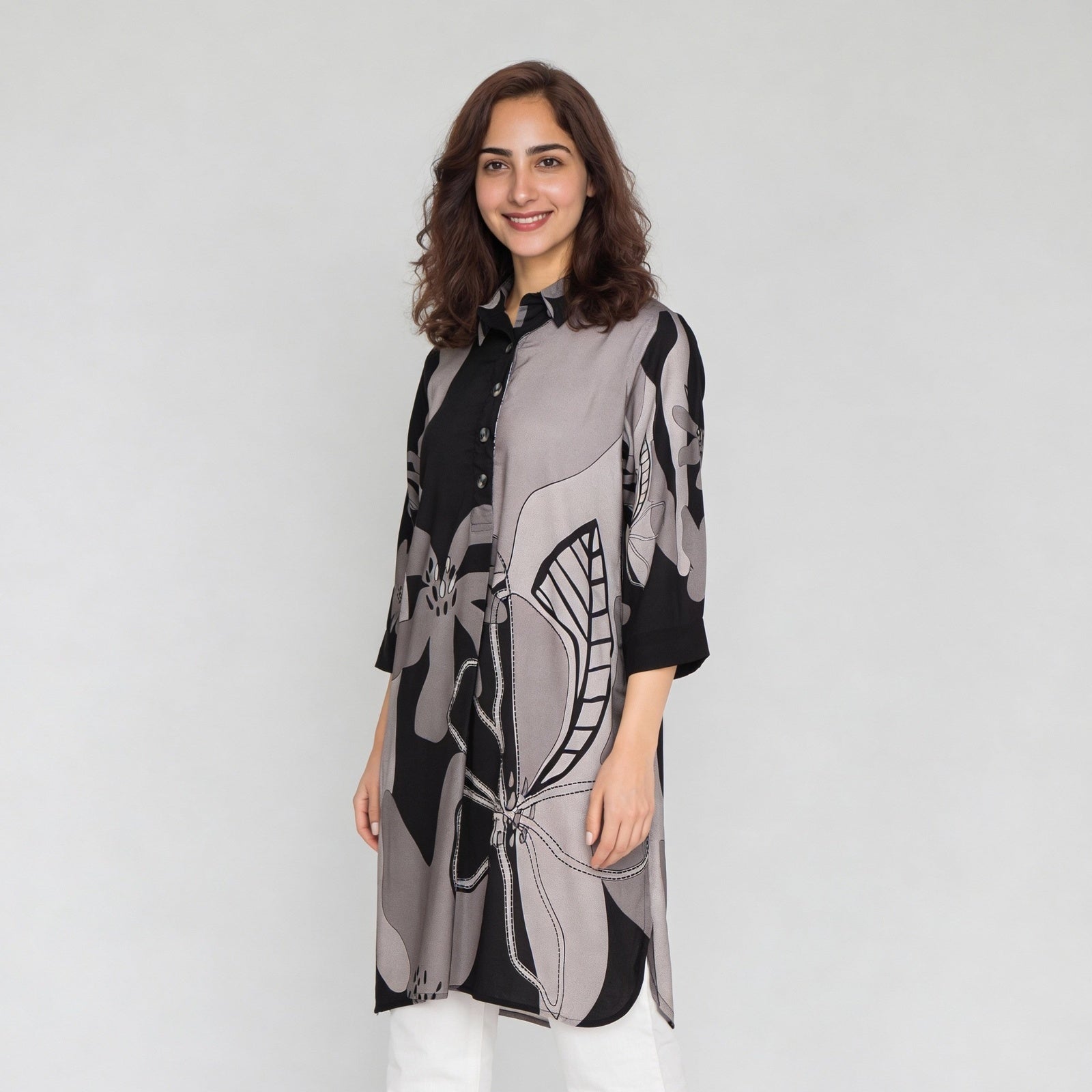 Rayon Printed Three-Fourth Sleeve Kurta