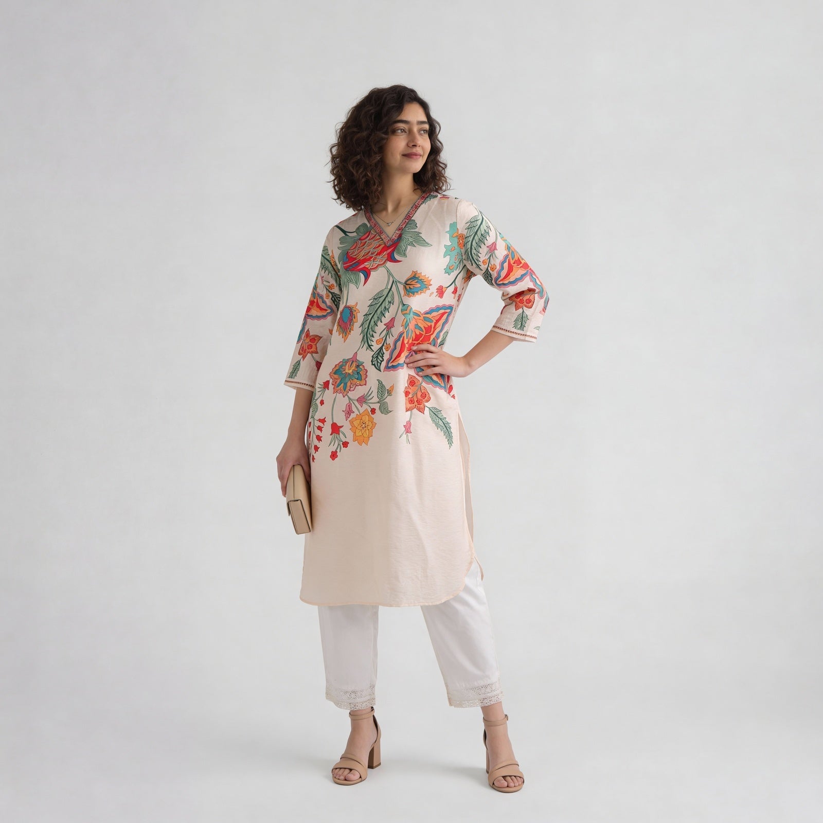 Viscose Nylon Printed Three-Fourth Sleeve Kurta